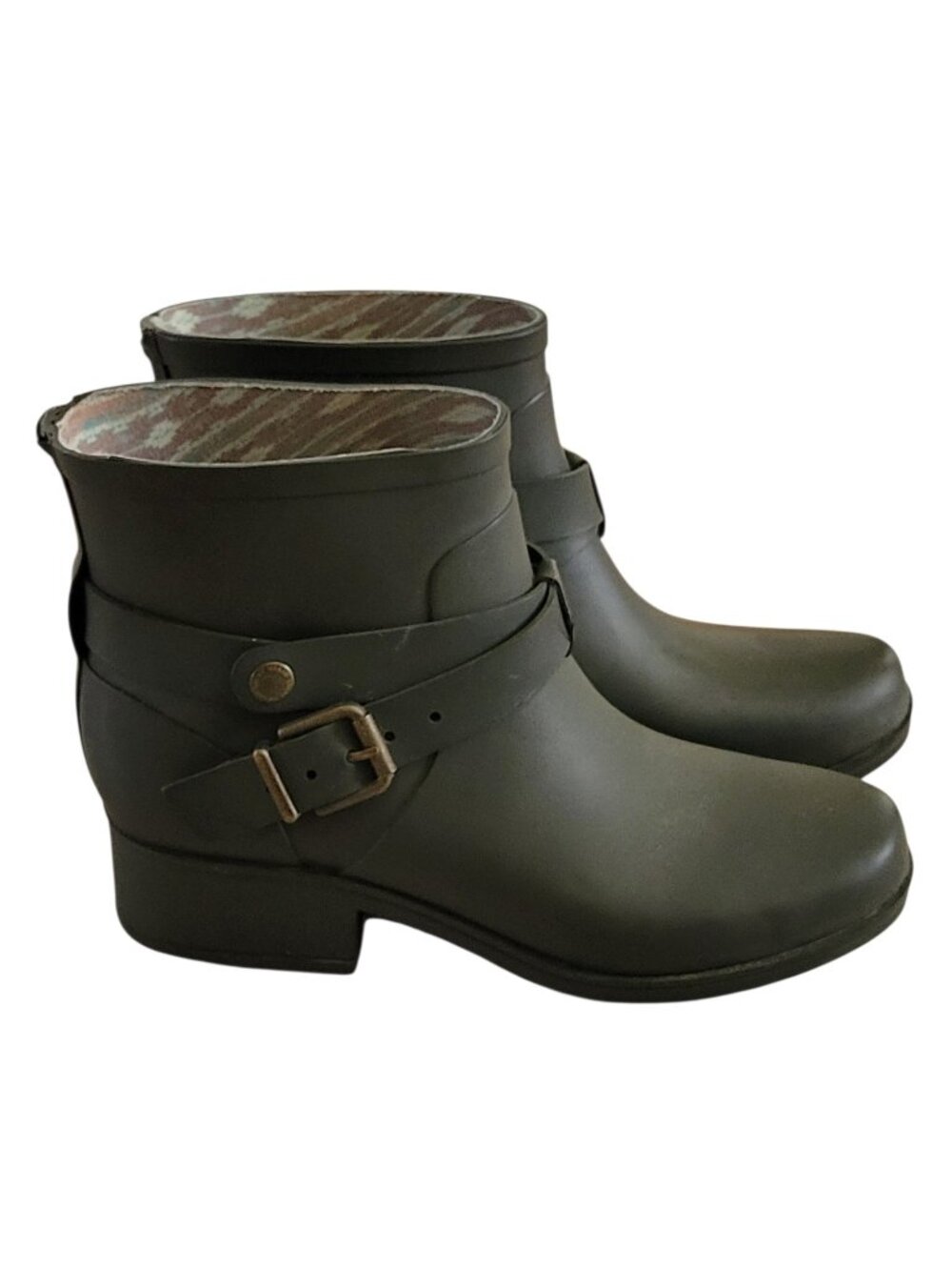 Lucky Brand Rindah Rain Boots Black Rubber Ankle Booties Buckle Waterproof Sz 7